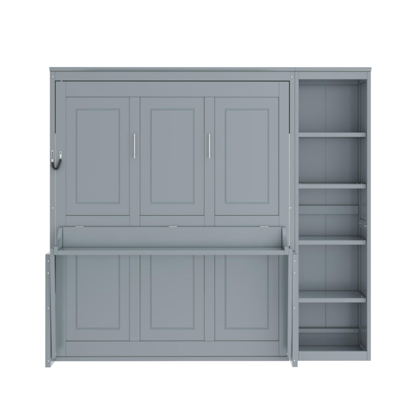 MERITLINE Full Murphy Bed with Desk and Storage Shelves,Wood Hideaway Murphy Wall Bed with Storage Bookcase for Adults (Grey,Full)