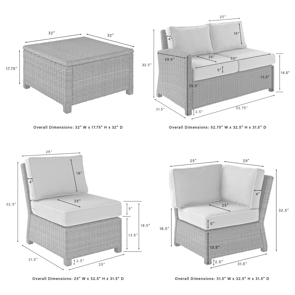 Crosley Furniture Bradenton 5-Piece Outdoor Sectional Sofa Wicker Conversation Patio Furniture Set for Deck, Brown with Sand Cushions