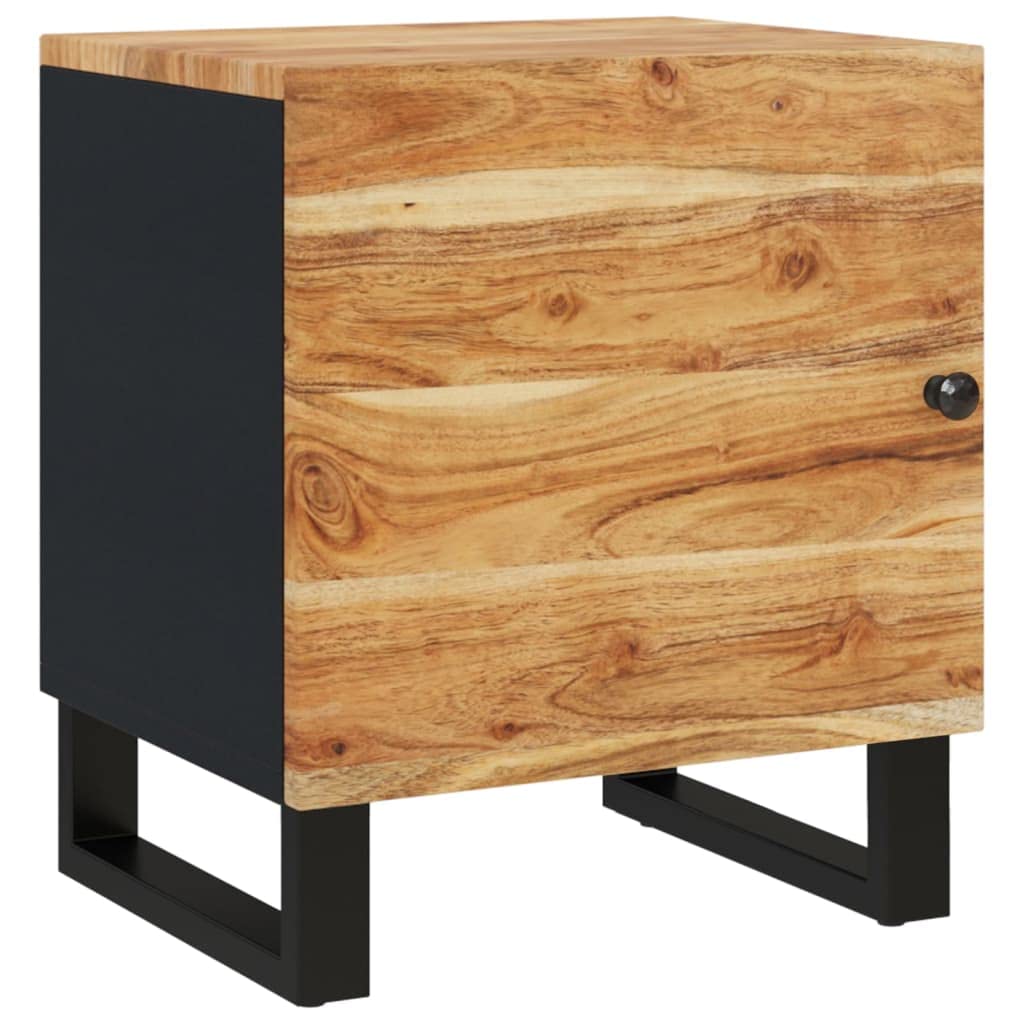 Industrial Style Bedside Cabinet Set of 2, Solid Acacia Wood Nightstand with Black Iron Frame, Natural Wood Finish for Modern Bedroom Storage