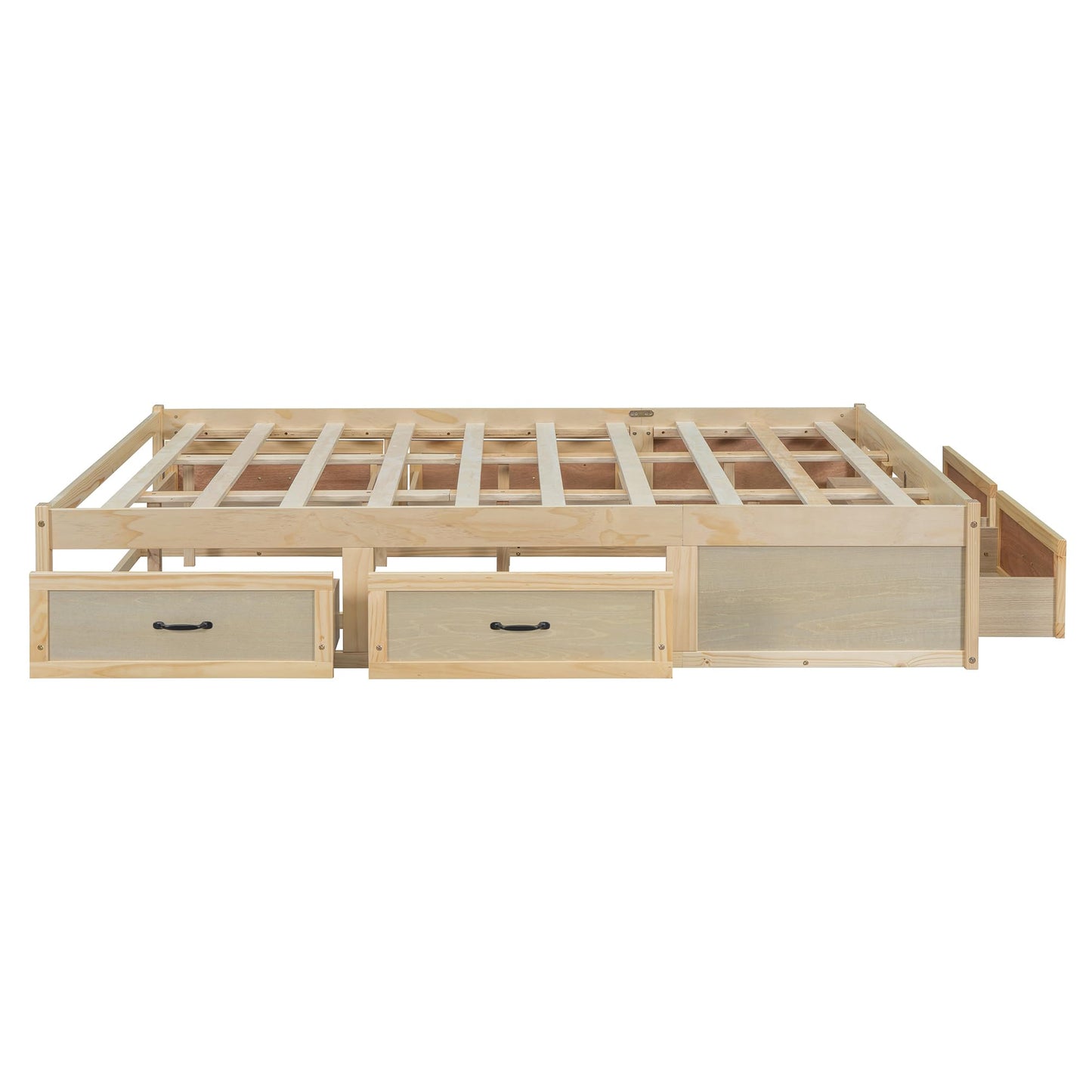 Ball & Cast Queen Size Bed Frame,Wooden Platform Bed with 6 Storage Drawers and Solid Wood Slats Support,No Box Spring Needed,Easy Assembly,Antique Natural