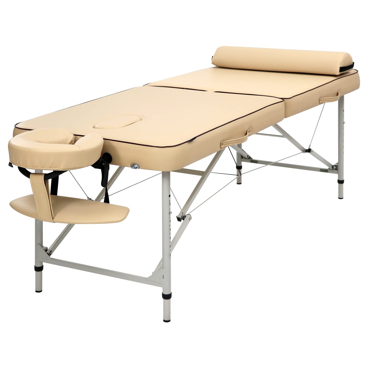 Master Massage 28” Breeze Lightweight Aluminum Portable Massage Table Package, Adjustable Height, Folding Spa Bed, Cream Upholstery, Professional Therapy Table for Travel, Events, and Home Use