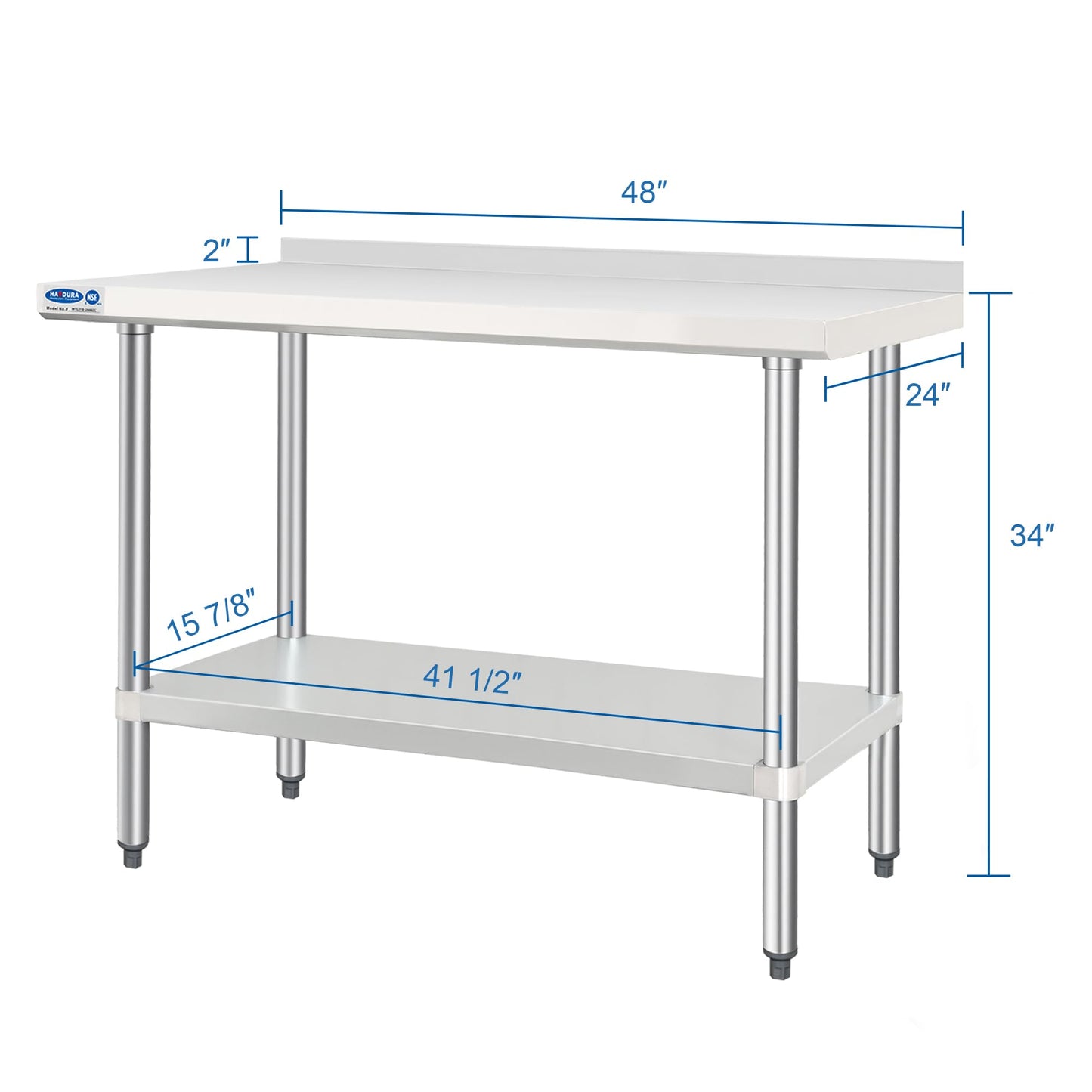HARDURA Stainless Steel Table with backsplash 24 x 48 Inches Kitchen Prep Table Heavy Duty Stainless Steel Workbench NSF 304 with Aluminium Corner Undershelf for Commercial Restaurant