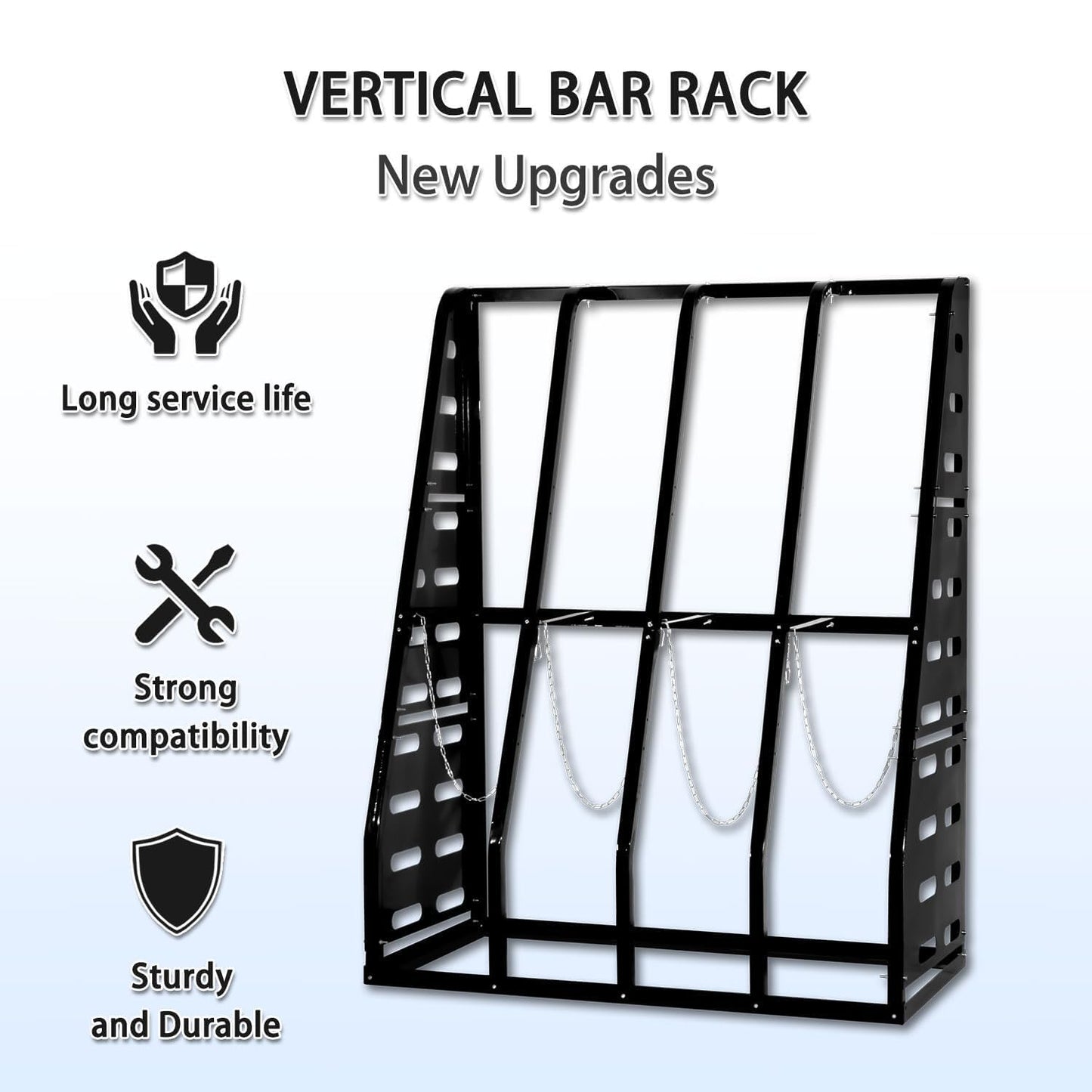 Steel Vertical Long Parts Storage Rack, Lumber Storage Rack 1500 LBS Capacity, Heavy Duty Standing Bar Rack with Safety Chain for Garage Workshop Factory, 4 Bays, Black,
