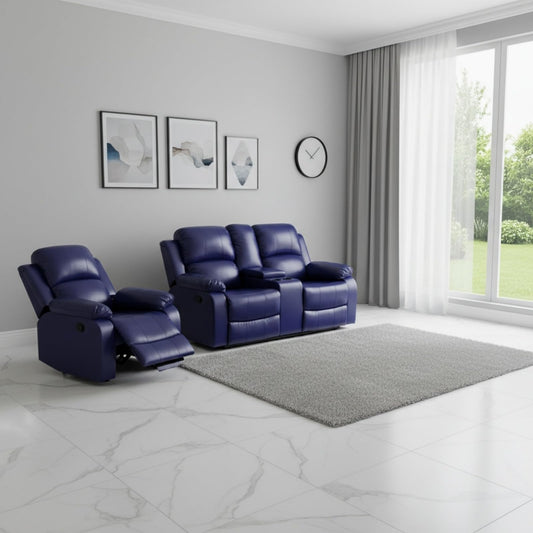 Trygoal Leather Recliner Sofa Set, Living Room Furniture Set, Adjustable Backrest Reclining Loveseat Sofa & Manual Recliner Chair, Comfortable Reclining Seats for Home Theater, Apartment, Dark Blue