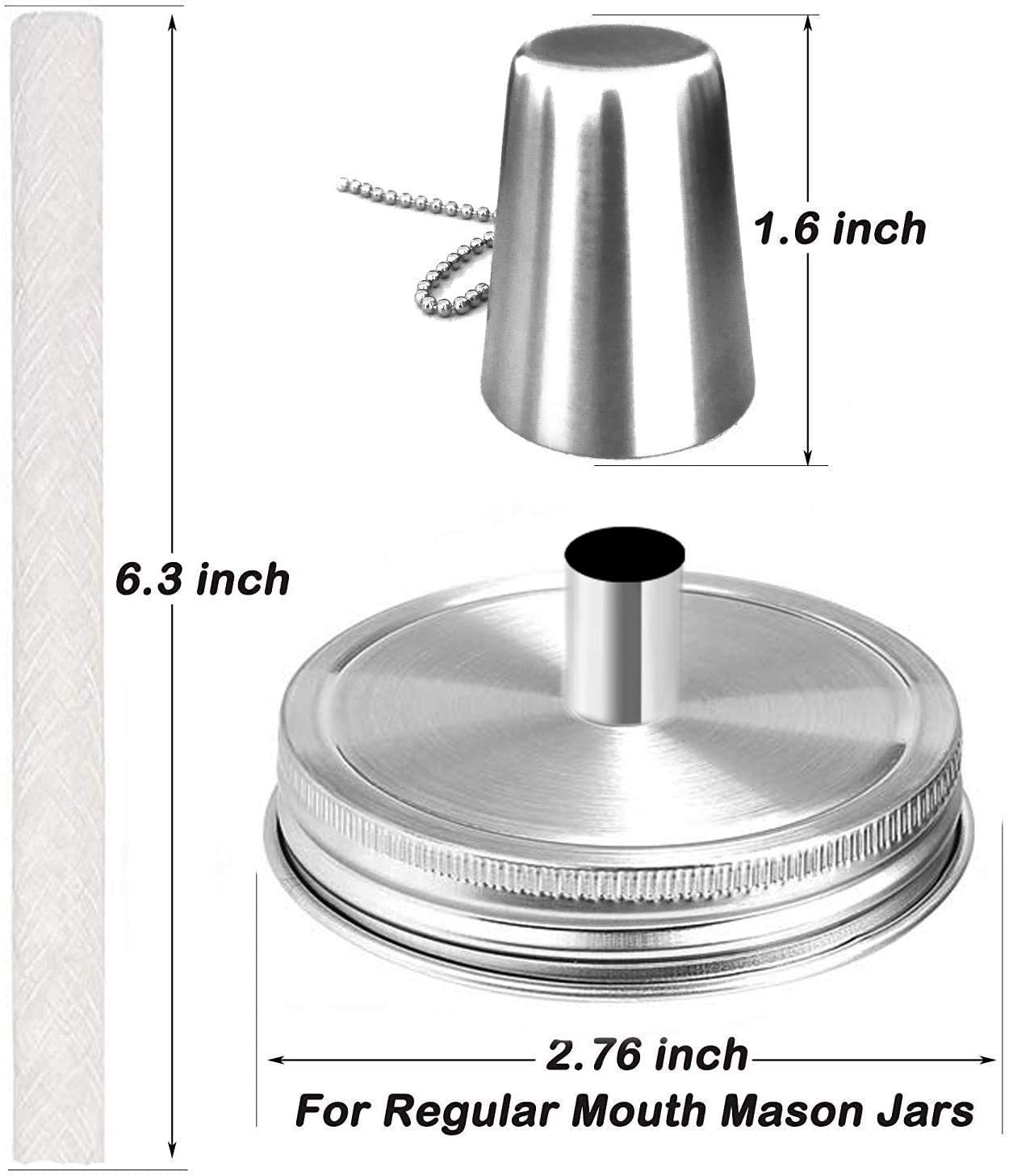 Aikeve Mason Jar Tabletop Torch Kits, 6 Pack with Fiberglass Wicks, Silver