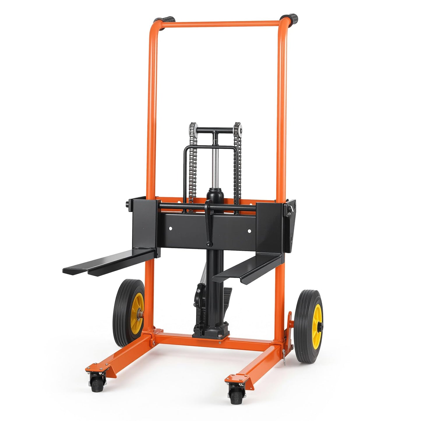 VEVOR Hydraulic Material Lift Winch Stacker, 450 lbs Load Capacity, 35.4'' Max Lifting Height, Pallet Truck Dolly with Fork Lift Table, Foldable & Portable Pallet Jack Table Cart, Orange & Black