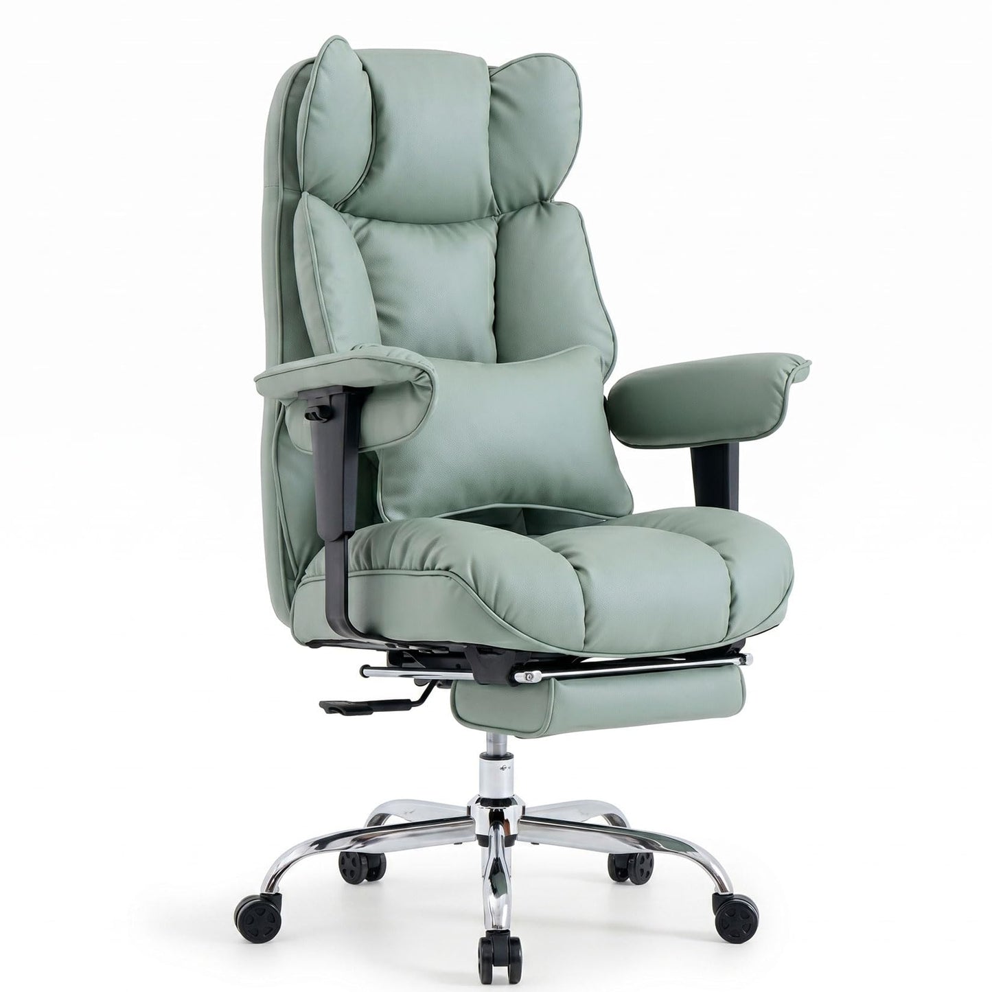 Efomao Big and Tall Office Chair 400lbs - Heavy Duty Reclining Desk Chair with Footrest, Spacious High Back PU Leather Executive Chair, Double-Layer Spring Support, Green