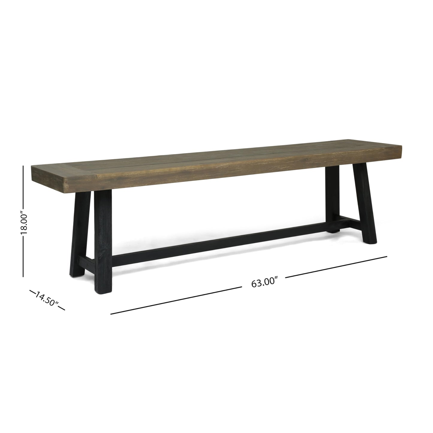 Merax 2-Piece Acacia Wood Outdoor Benches Set, 63" Rustic Patio Bench with Sandblast Gray Finish and H-Stretcher Design, Solid Hardwood Garden Bench for Dining, Porch, Fire Pit, Grey+Black