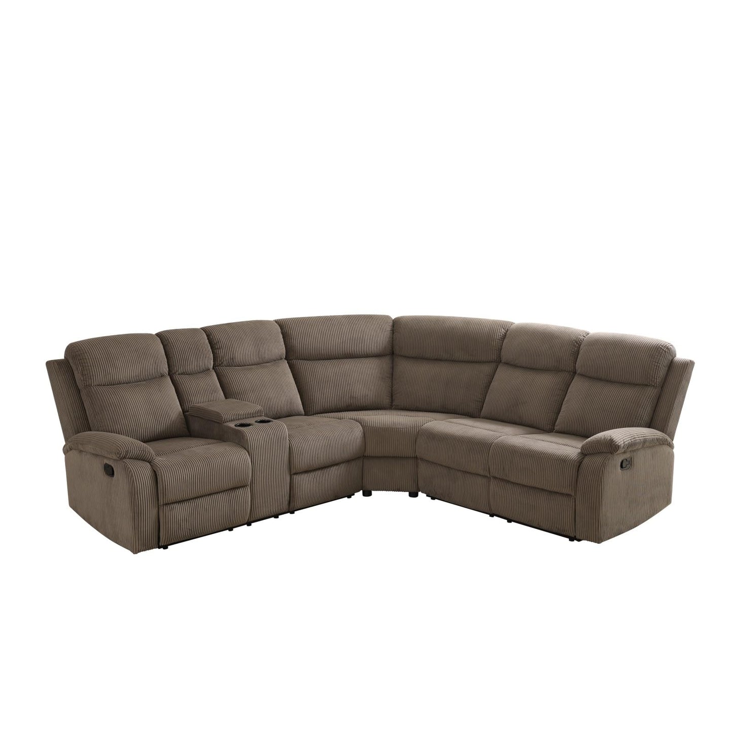 UOCFYK Recliner Sectional Sofa Set, L-Shaped Reclining Couch with 2 Recliner Seats, Reclining Corner Couches with Cup Holder and Storage Console for Home Theater & Living Room, Light Brown