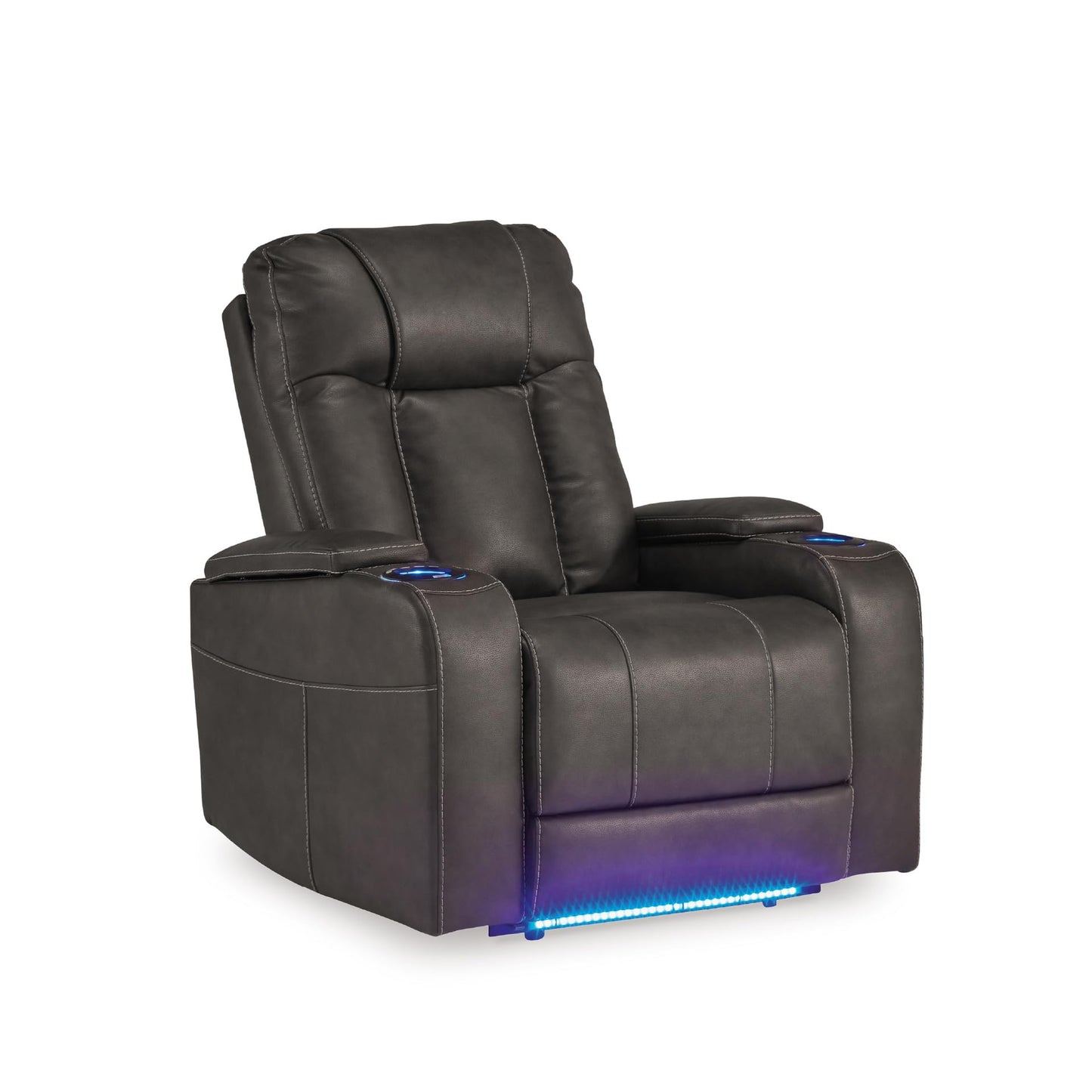 Signature Design by Ashley Feazada Recliner, Power Reclining with Adjustable Headrest, LED Cup Holders, Flip‑Top Storage Armrests and Faux Leather Upholstery for Home Theater Comfort