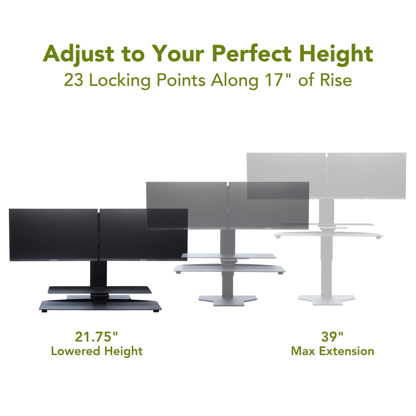 Perfect POSTURE Sit2Stand Standing Desk Converter with Dual Monitor Mount – 18” Height Adjustable Sit-Stand Workstation – Black