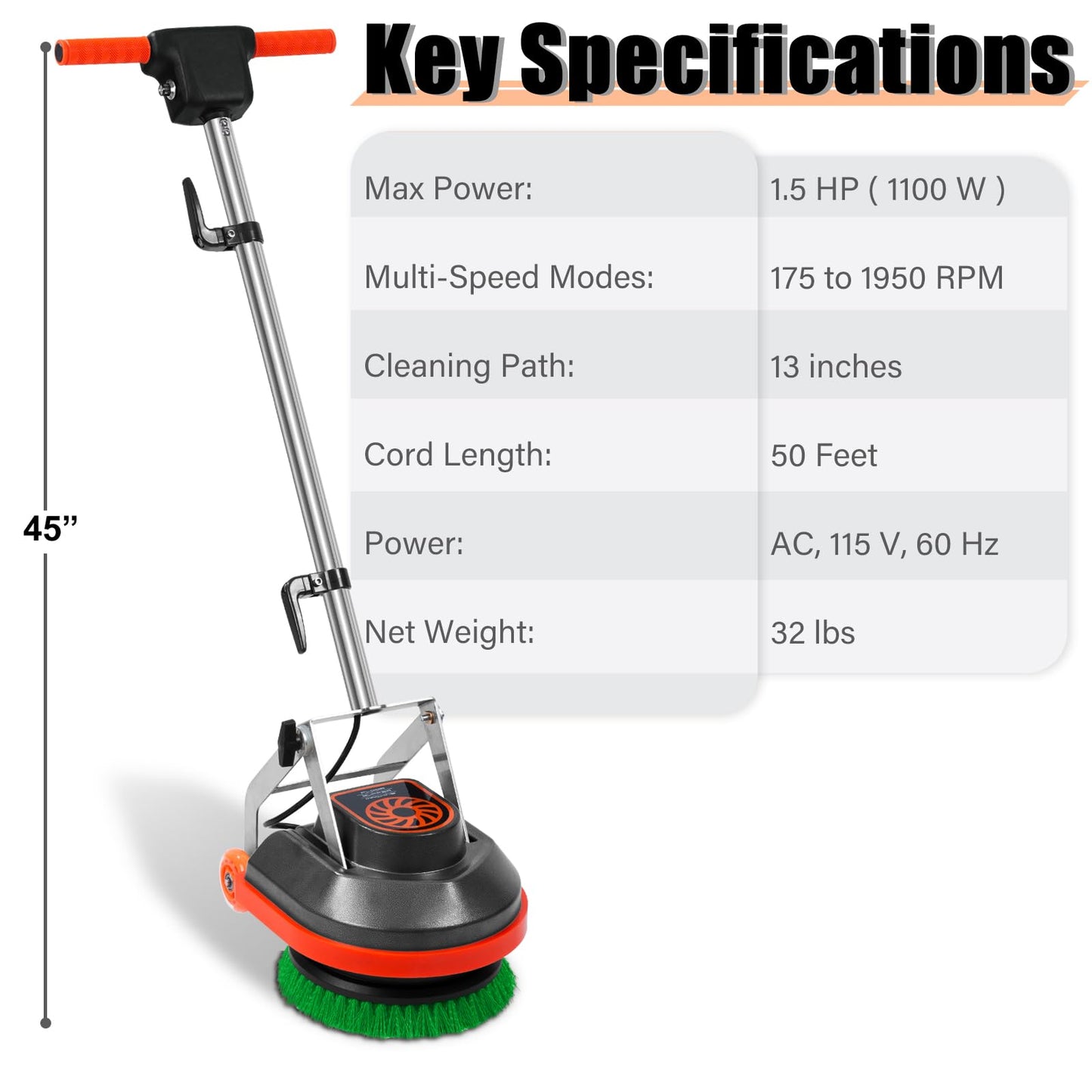 HHQ Commercial Floor Scrubber Machine, Heavy Duty Orbital Floor Cleaner, Multi-Functional Floor Buffer Polisher Machine- Deep Cleaning Tile and Grout, Hardwood Floors and Carpets with Ease, Orb-5
