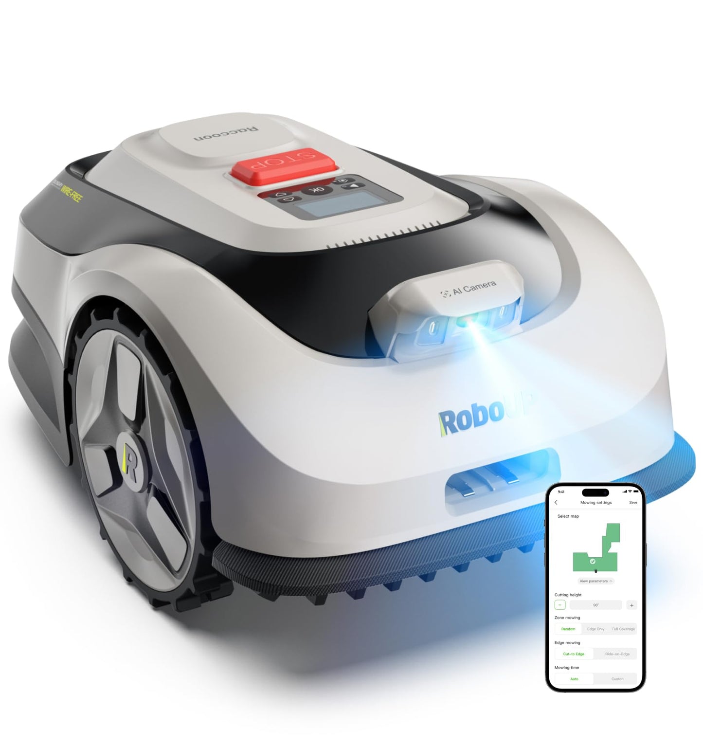 Raccoon 2 SE Robot Lawn Mower, Wire-Free Robotic Lawn Mower Without RTK for Max. 0.15 Acre Lawn Area, 1.18"–3.15” Cutting Height, with AI Obstacle Avoidance, 5Ah Fast-Charging Battery for Small Lawns