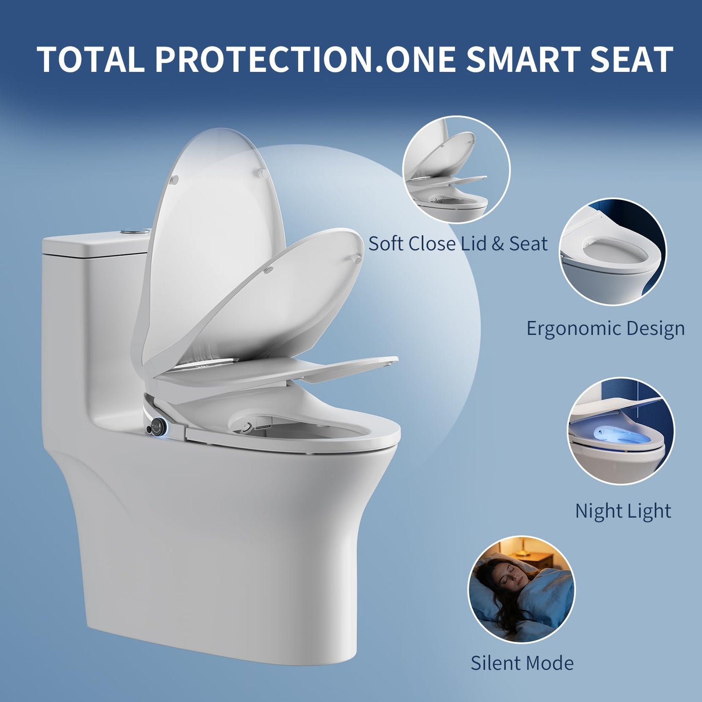 Simenr Electric Bidet Toilet Seat Round, Heated Smart Bidet Seat with Instant Warm Water & Dryer, Self-Cleaning Nozzle, Soft Close Lid, Night Light - Adjustable Temp & Pressure, Remote & Knob Control