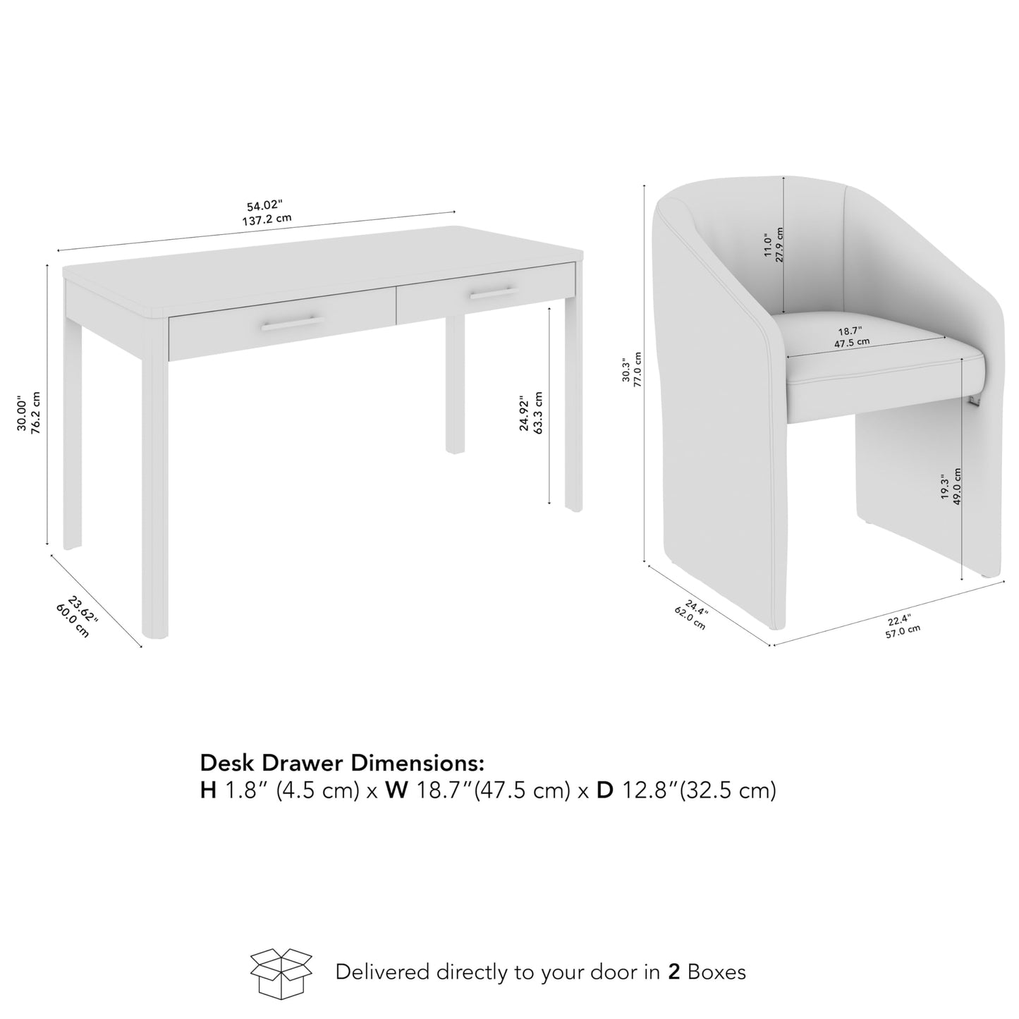Bush Home Vera 54W Writing Desk with Upholstered Barrel Office Chair, Home Office Furniture, Vera Collection, Natural White Oak and Light Cream Fabric