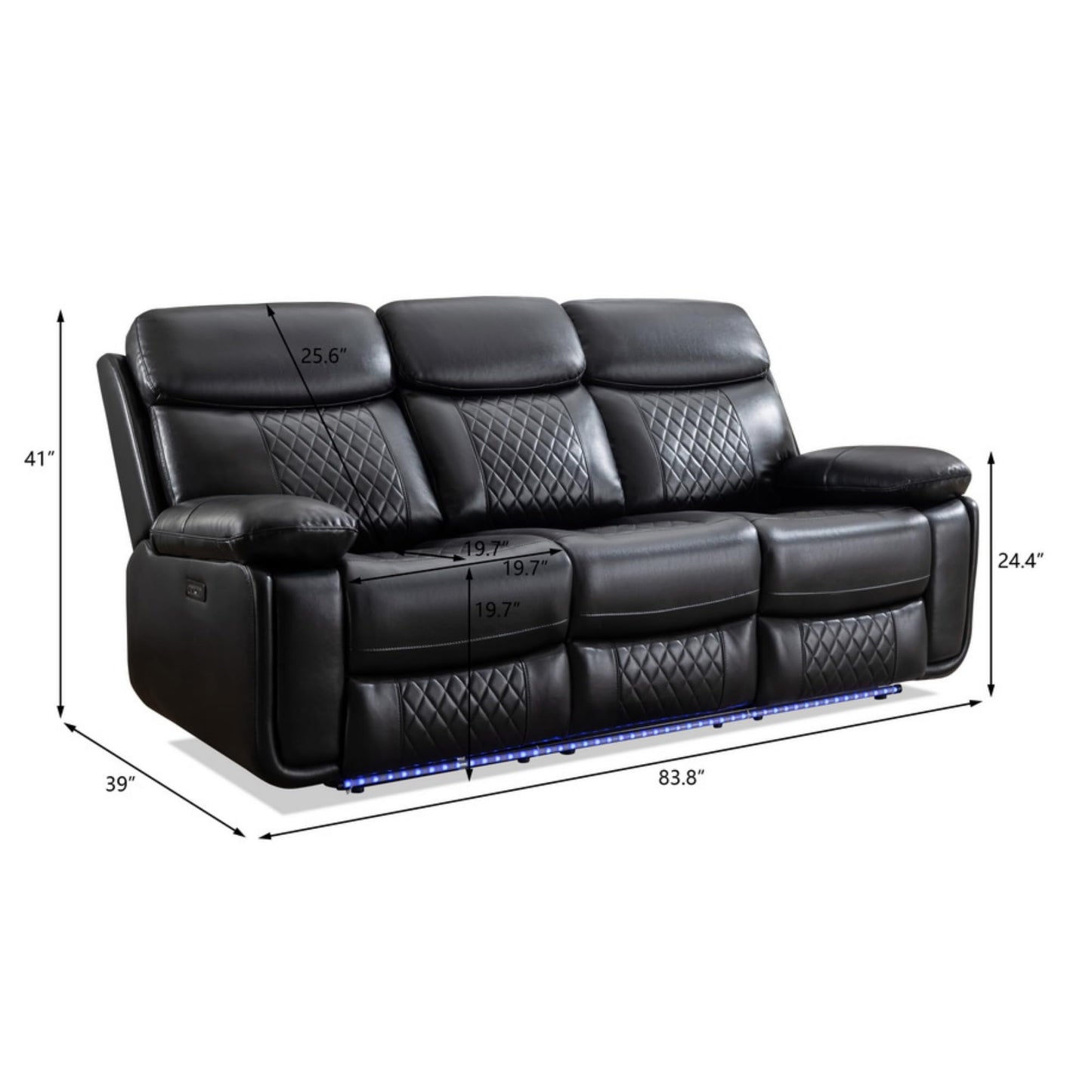 KEIKI 2-Piece Power Reclining Sofa Set with 1 Oversized Technical Leather 3-Seater Sofa & 1 Loveseat Sofa, Electric Control 5-Seater Couch Set with Cup Holder, Storage Armrest, for Living Room, Black