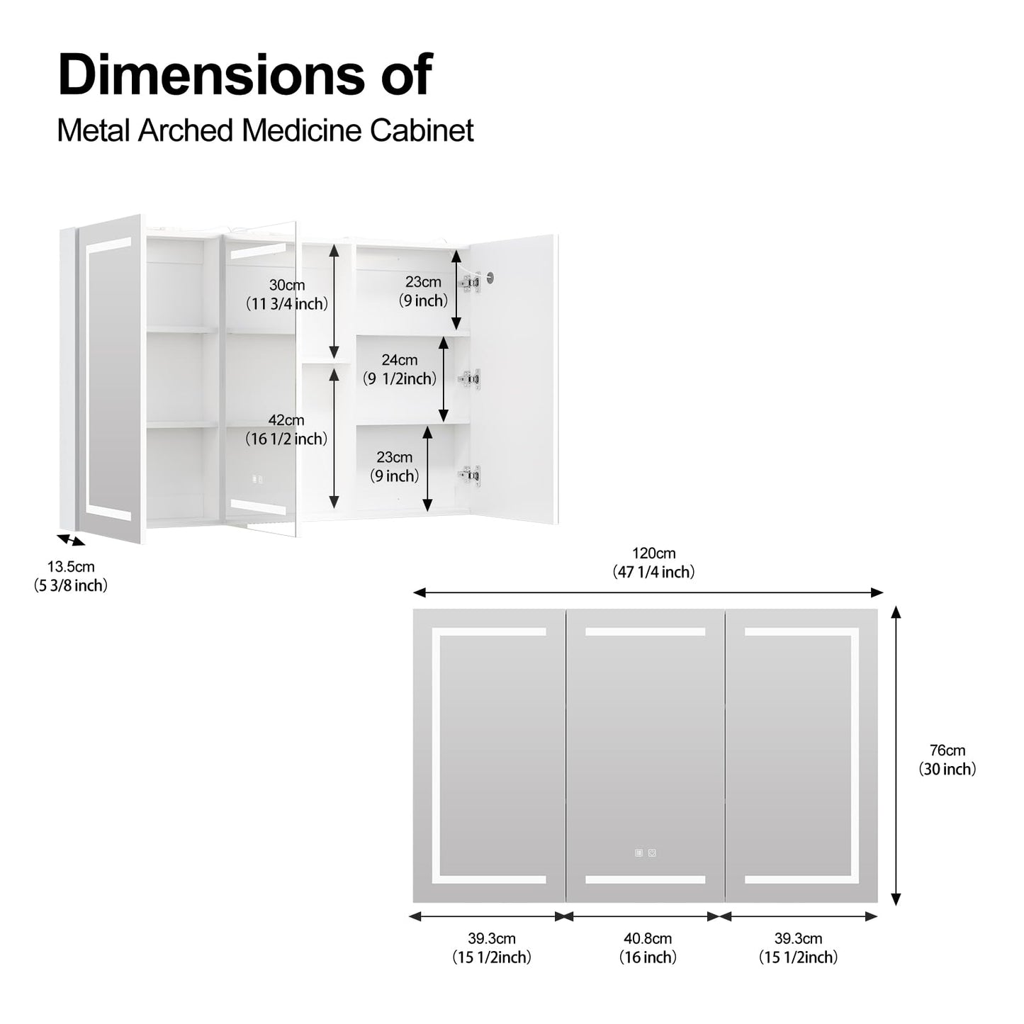 Large Medicine Cabinet, LED Lighted Medicine Cabinets with 3 Doors,Wall Mounted Bathroom Mirror with Storage,47inch,Defogger, Dimmable,Led Medicine Cabinet Mirror for Bathroom,47.2x 5.1x 30 In