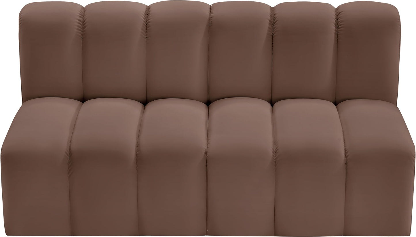 Meridian Furniture 101Brown-S2A Arc Collection Modern | Contemporary Modular Sofa with Soft Brown Vegan Leather, Deep Channel Tufting, Modular Design, 60" W x 31" D x 30" H, Brown