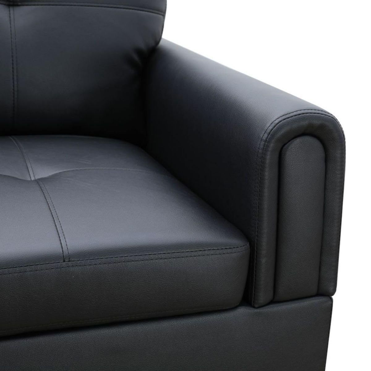 UOCFYK Black White L-Shaped 3-Piece Faux Leather Sofa with Storage Ottoman Set, Sectional Couch Sofa Set for Living Room, Office, Small Space