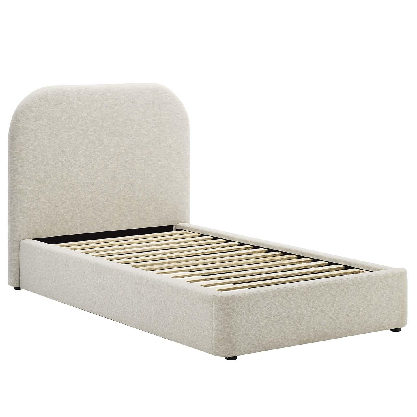 Modway Keynote Modern Bed Frame, Twin Size with Curve Shaped Headboard in Heathered Weave Ivory, Woven Heathered Fabric Upholstery, Twin Size Platform Bed, Soft Cloud Bed Frame, No Box Spring Needed