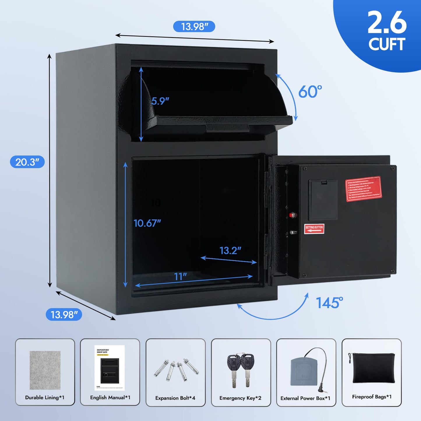 Drop Safe for Business Depository Cash Safes with Drop Slot 2.6 CUB Money Safe Box with Digital Combination and Anti-Fishing for Home Office Hotel Restaurant