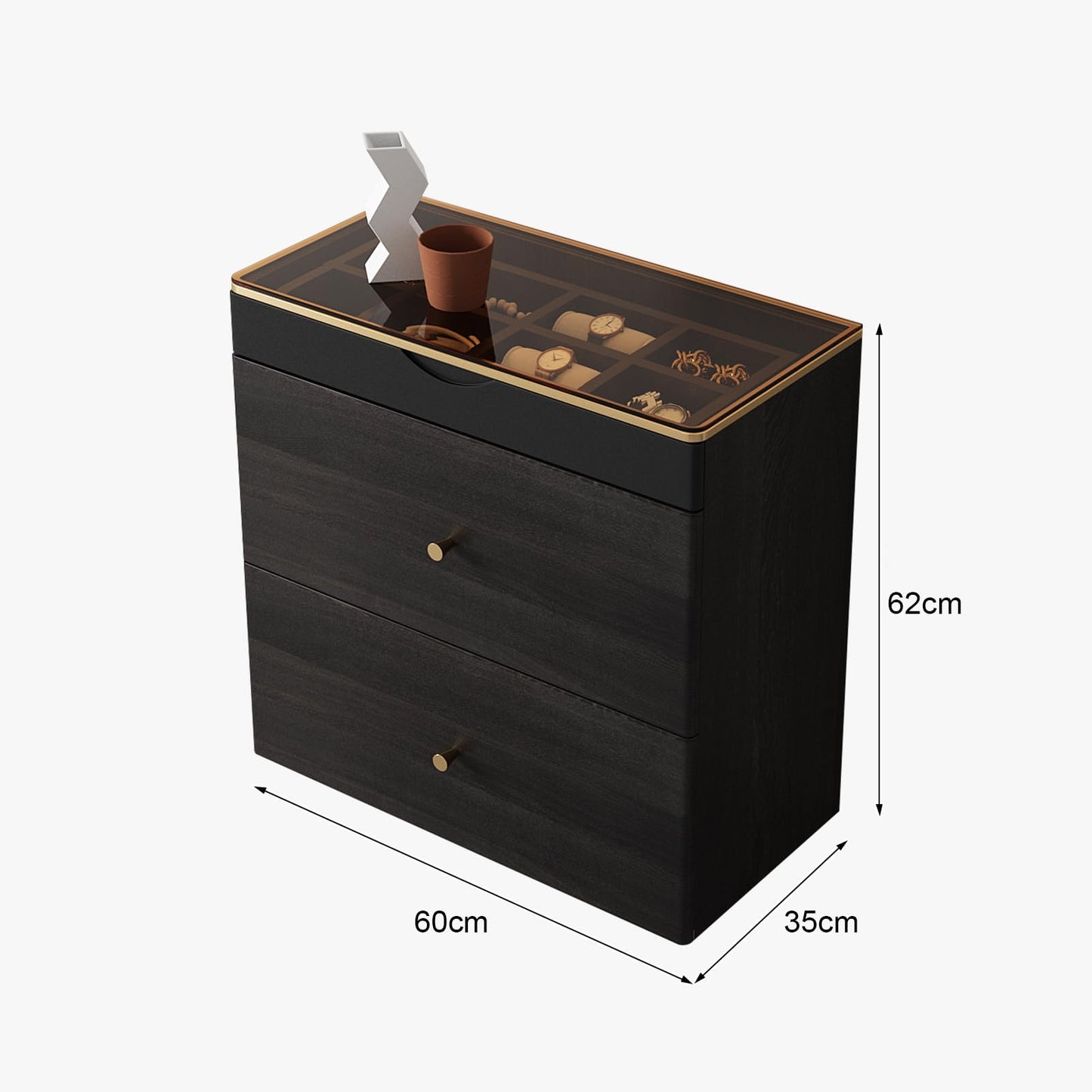 Lartis Nightstand with Glass Top - Night Stand with Drawer No Installation Required - Black Storage Nightstand Compartmentalized Storage, Large Capacity Drawer Tempered Glass