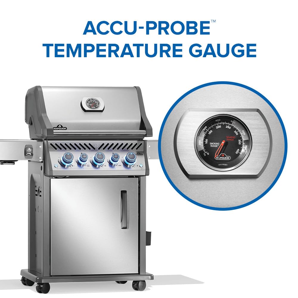 Napoleon Rogue PRO-S 425 Propane Gas Grill with Infrared Side and Rear Burners, Stainless Steel, Durable 5-Burner Grilling Experience