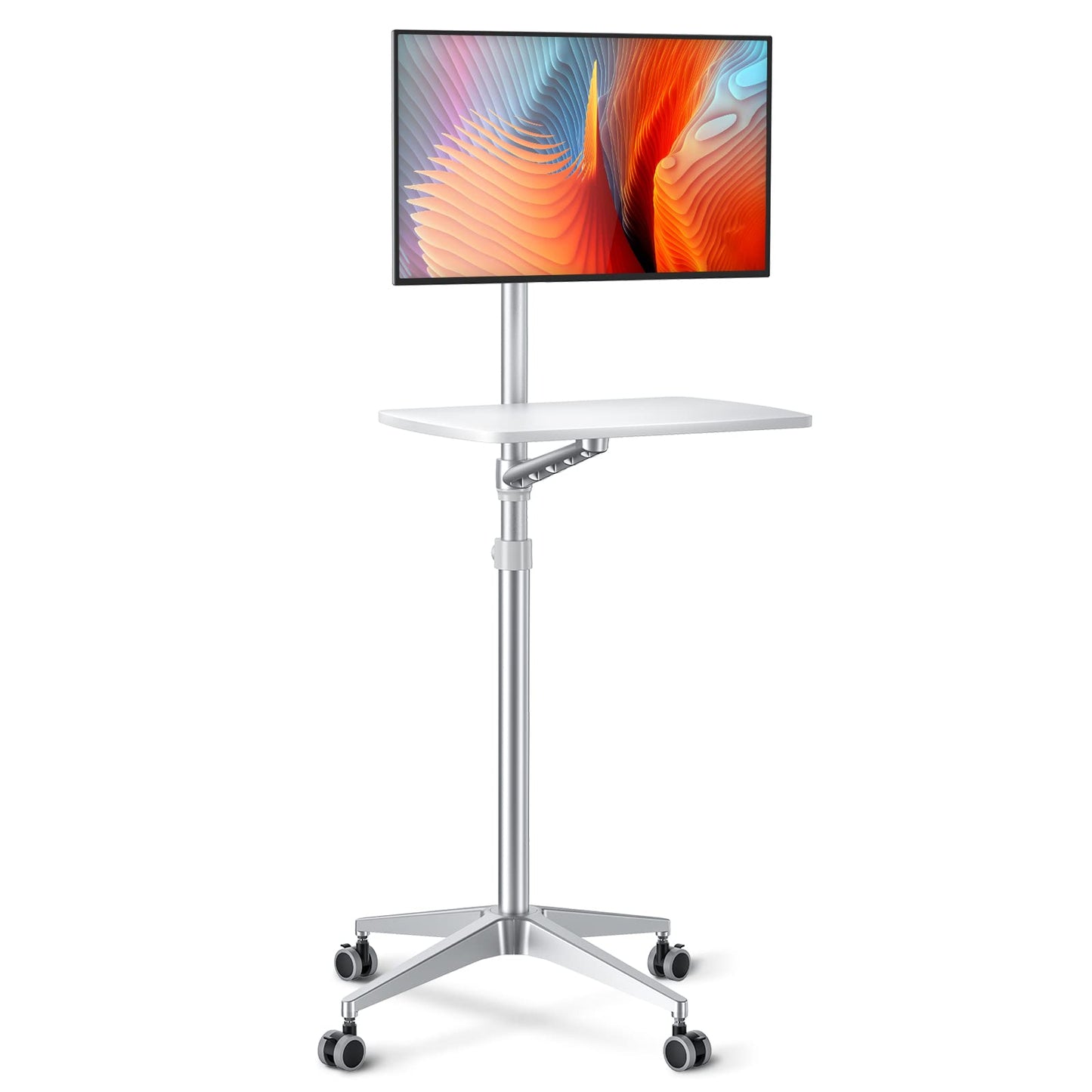 viozon Mobile Desk,Mobile Workstation,Mulitiuse Rolling Laptop Floor Stand,34"-48.6" Height Adjustable,Compatible with 17"-27"Monitor&12"-17"Laptop,21"×14" Desk Board,Maxload 17.6lbs,4 Lockable Wheels