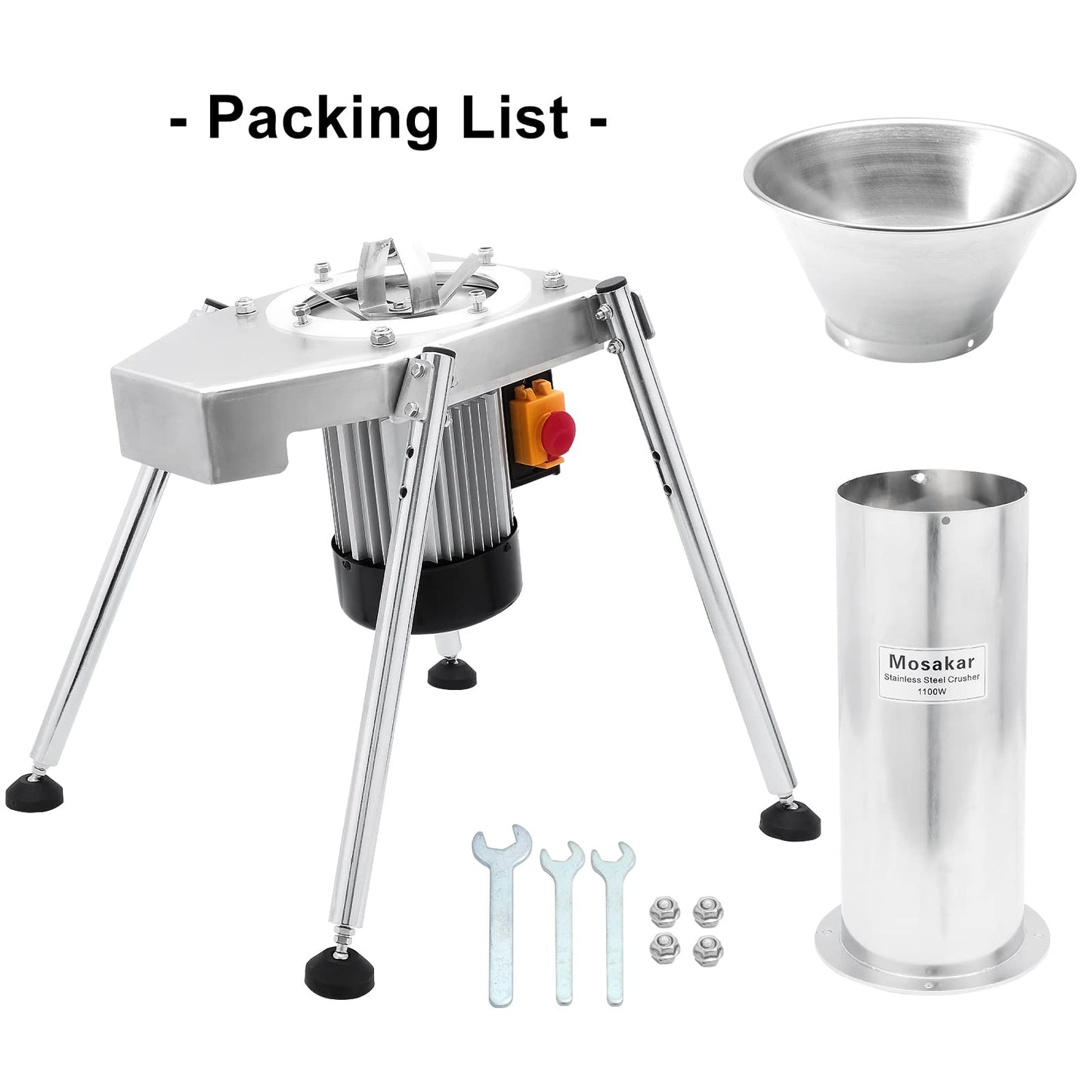 1100W Mosakar Fruit Apple Crusher. Whole Apple Pear Potato Grinder - Make Fine Pulp. Stainless Steel Fruit Scratter Pulper for Wine Juice Cider Press