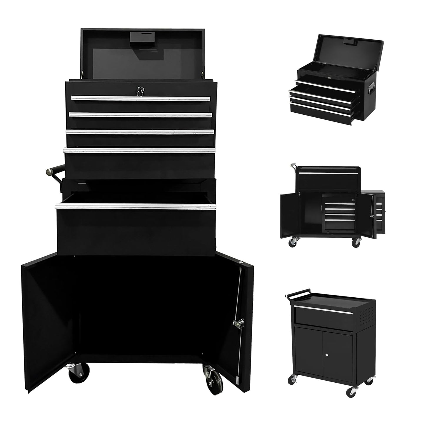 5-Drawer Rolling Tool Chest with Wheels & Lock, Heavy Duty Metal Tool Storage Cabinet with Removable Top Chest, Mobile Garage Storage Organizer for Workshop, Black