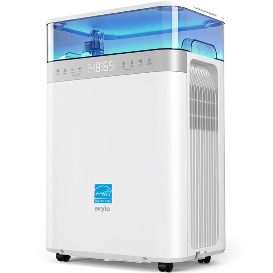 avylo Dehumidifier for Basement with Pump and Drain Hose, 90 Pint/D, White, 2.11 Gallon Top-Mounted Water Tank, 5000 Sq.Ft Dehumidifiers for Home with 41dB, Auto Defrost