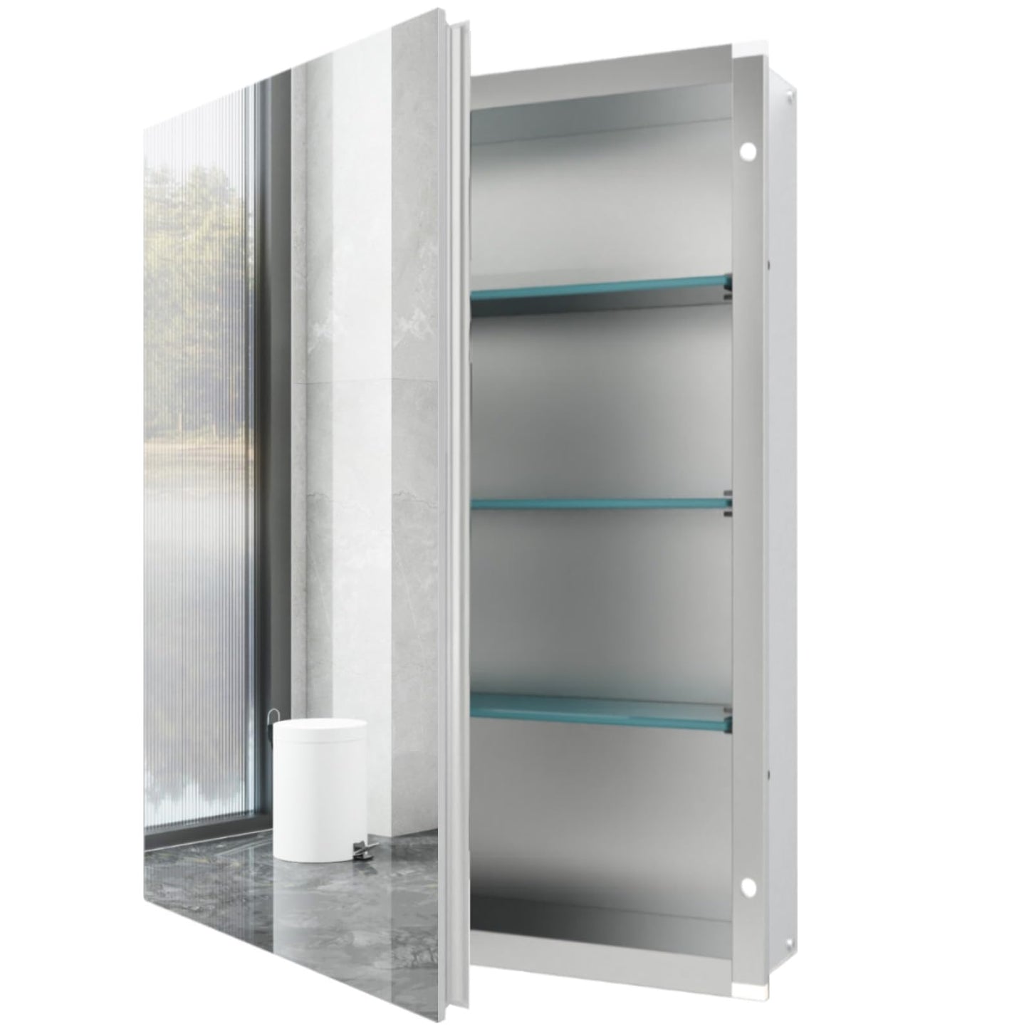 HESONTH Medicine Cabinet with Mirror of Storage, 22x30 inch Aluminum Bathroom Cabinet, Assembly Needed, Surface Mount or Recessed Wall Cabinet with Adjustable Glass Shelves for Bathroom Bedroom