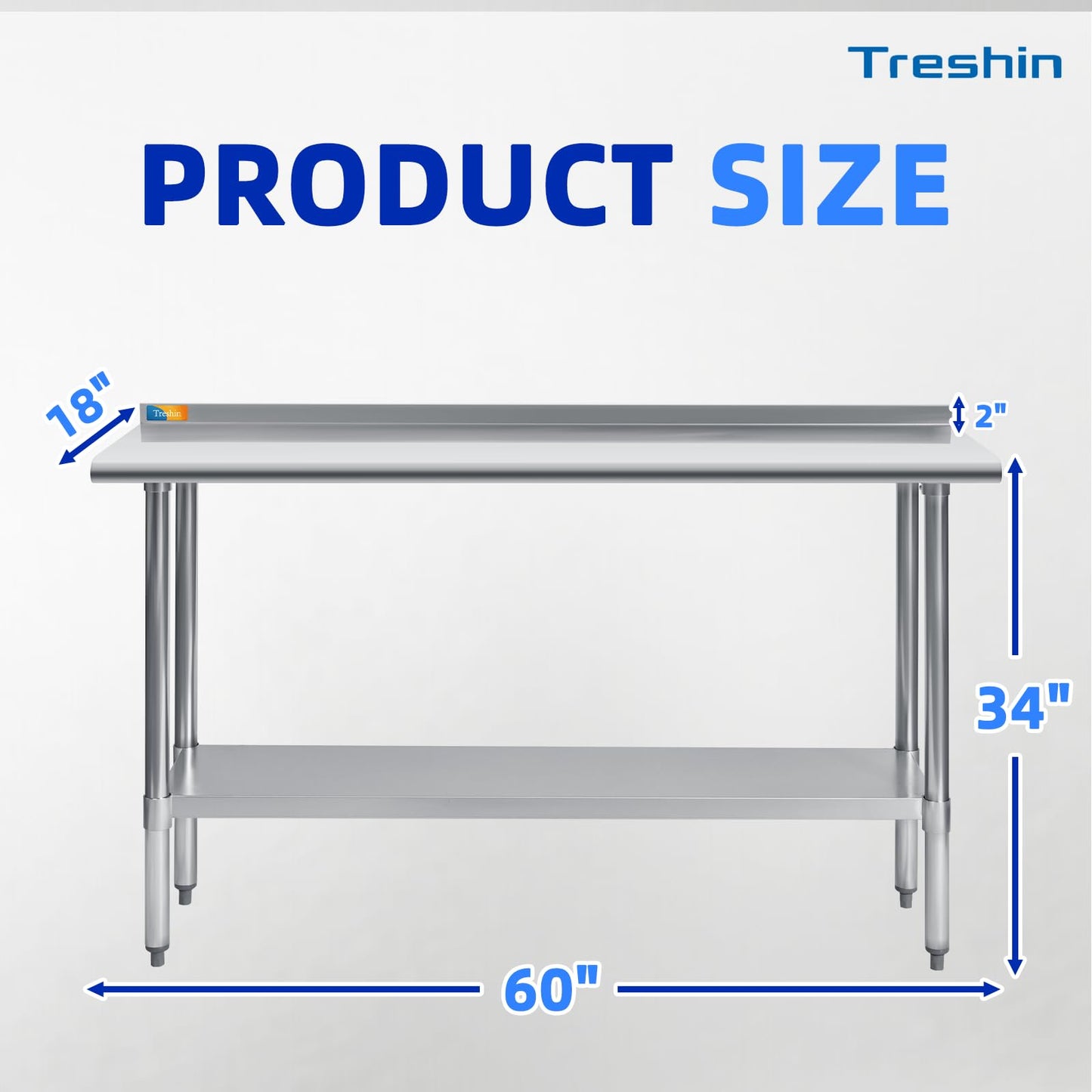 Treshin Stainless Steel Table 18" X 60" with Backsplash