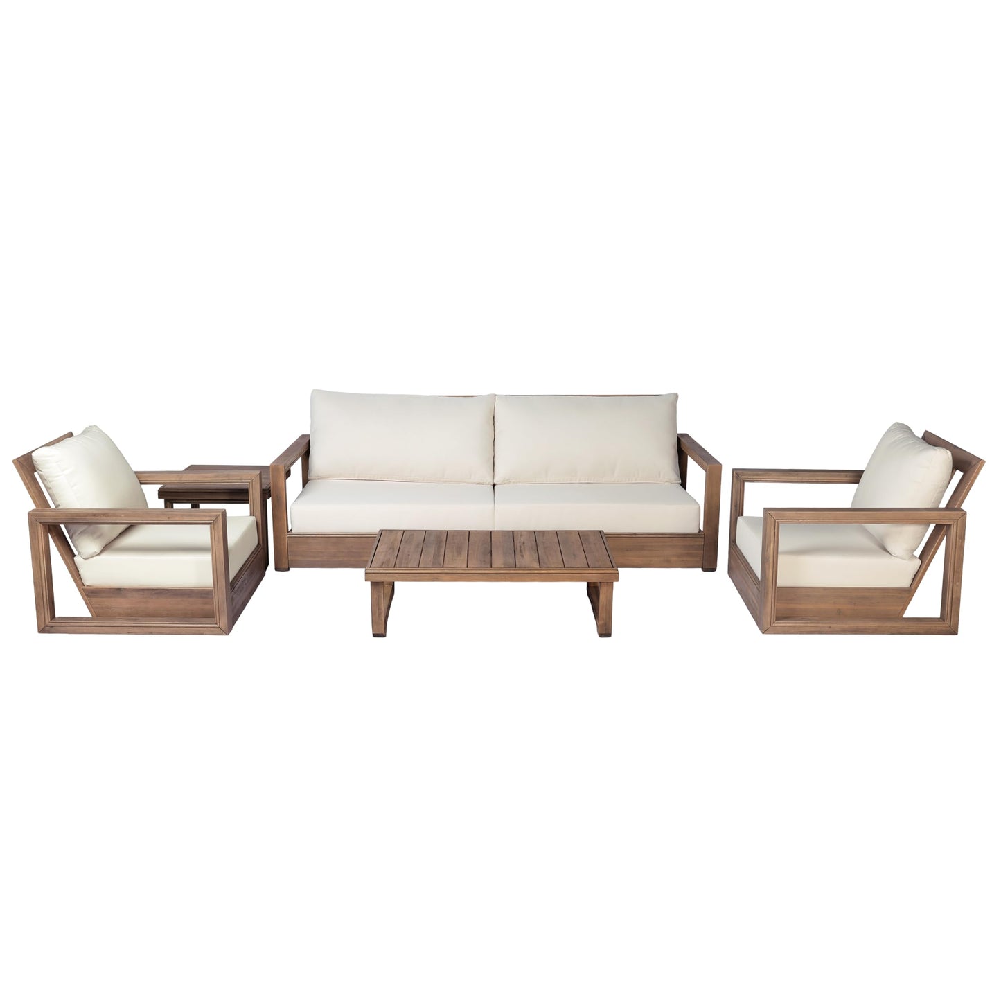 Christopher Knight Home 5-Piece Patio Furniture Set, Acacia Wood Outdoor Patio Sofa Set with 2 Swivel Rocking Chairs, 3-Seater Couch, Coffee Table & Side Table, Deep Seat Patio Conversation Set, Brown