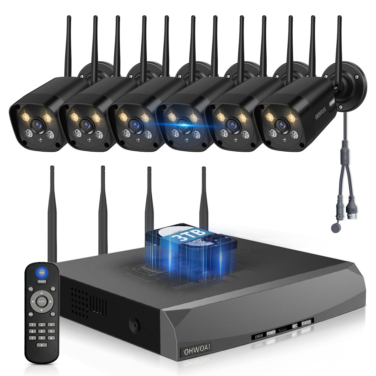 OHWOAI 《Dual Antennas & 130°Wide Angle》Wireless Security Camera System Outdoor, Wireless Cameras for Home Security, Surveillance Video Systems DVR Kits