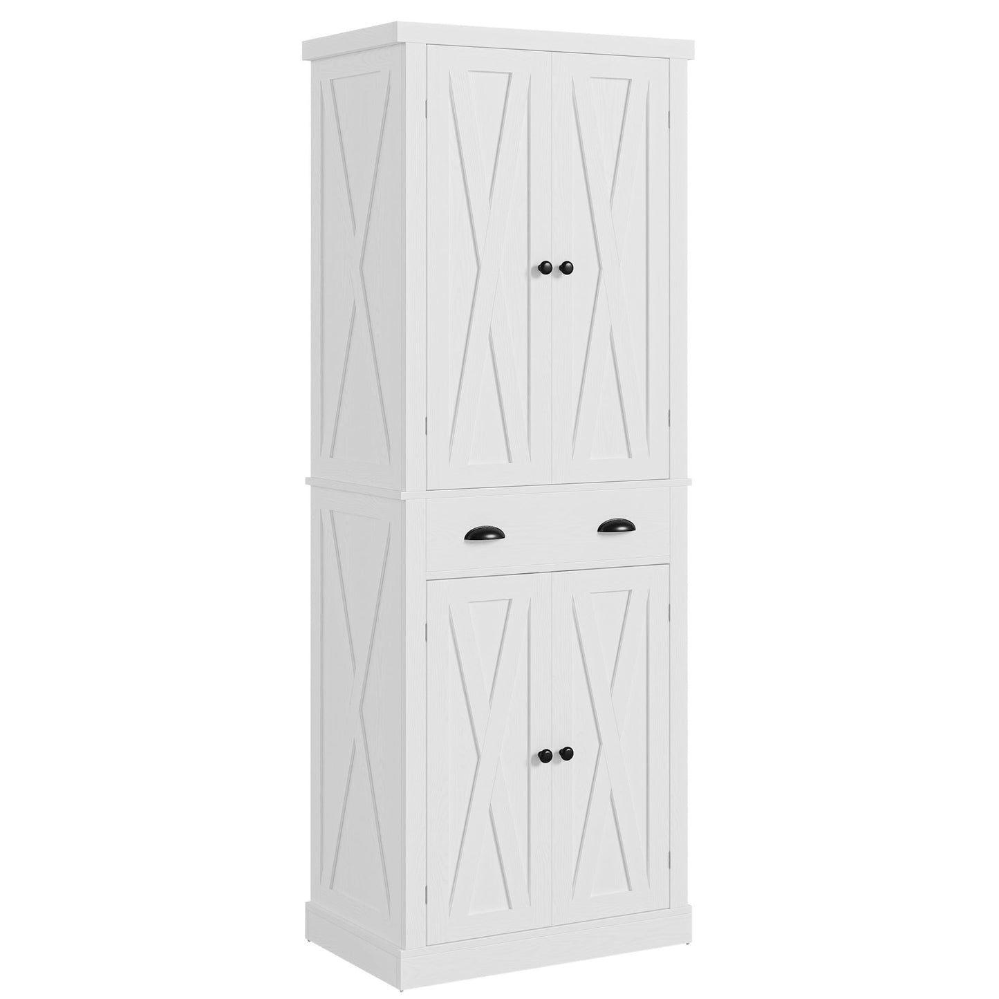 IRONCK Kitchen Pantry Storage Cabinet 72.6" H x 24" W, with Barn Doors, Drawer, 4 Adjustable Shelves, Freestanding Cupboard, Laundry, White