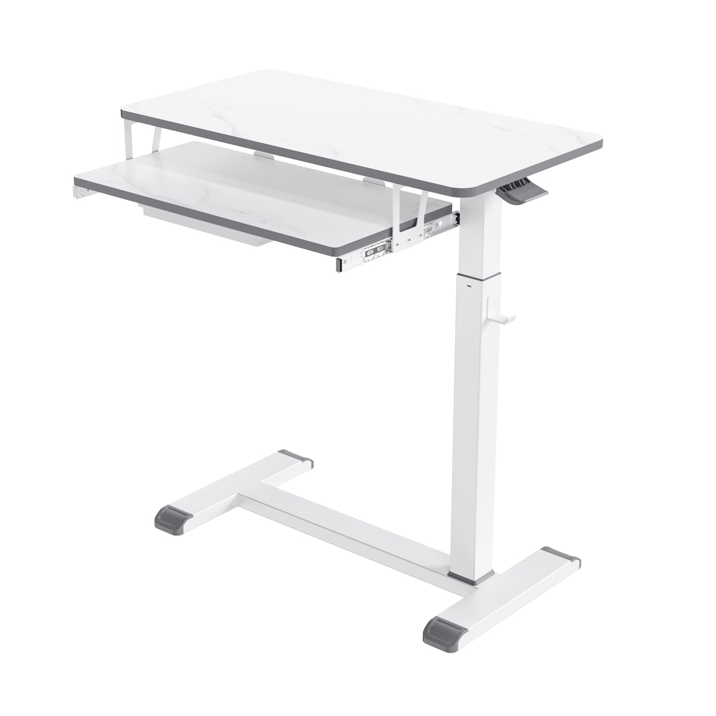 ETHU Overbed Table with Wheels, Medical Table with Drawer, Hospital Bed Table, Workstation Desk, Adjustable Overbed Bedside Rolling Laptop Desk, Marble White
