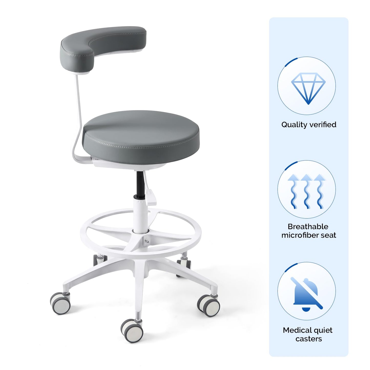 JMU Dental Assistant Chair with Arm Rest for Medical Clinic Lab, Gray