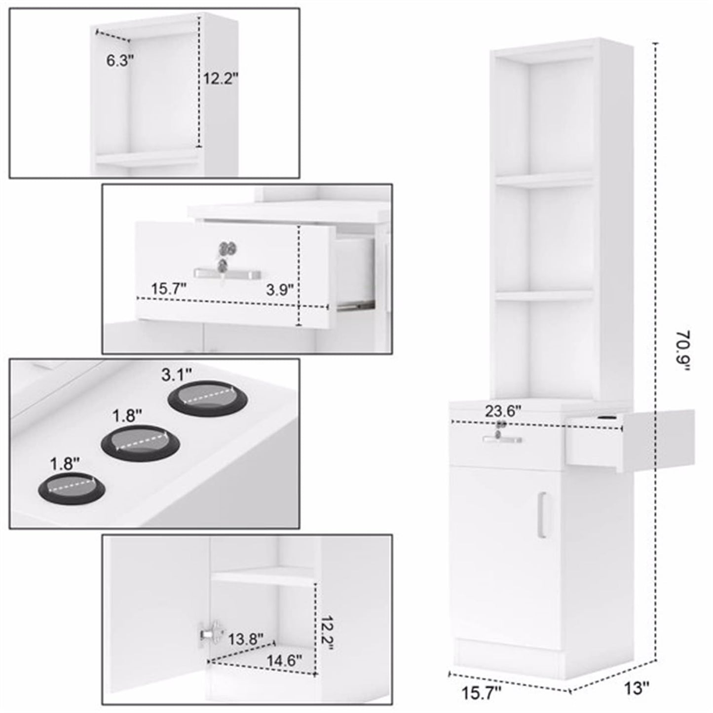 CUIYMXSC Barber Stations, Salon Stations for Hair Stylist, Hair Styling Salon Equipment Barber Supplies Organizer Cabinet Barbershop Furniture, with Storage Cabinet, Drawers and Tier Shelf