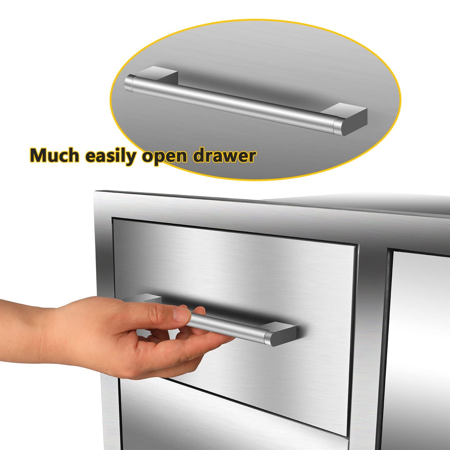 Outdoor Kitchen Drawer Combo, BBQ Access Trash Drawer Combo with Triple Stainless Steel Drawers(Left), Outdoor Kitchen for BBQ Island, Grilling Station, Outside Cabinet (28" W x 19.6“D x 20.1" H)