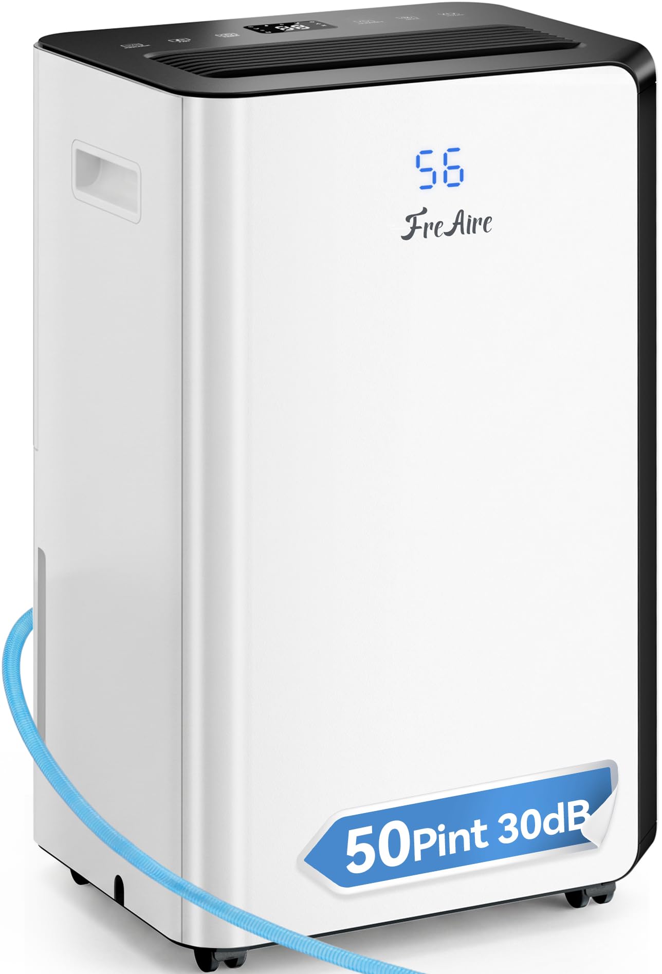 FreAire 54Pint 4500Sq.Ft Dehumidifier for Basement with Drain Hose, 30dB Quiet Compressor Dehumidifiers for Home, Front LED Digital Humidity Display for Bedroom, Bathroom, 1.13 Gallon Water Tank