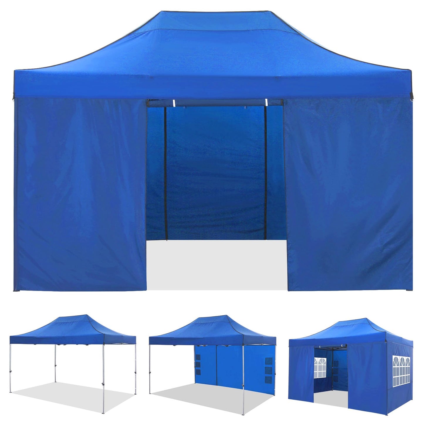 COBIZI 10x15 Pop up Canopy Tent 10x15 Canopy with 4 Sidewalls Waterproof Heavy Duty Commercial Canopy for Parties Outdoor Garden Gazebo Tent, Carry Bag(10x15ft, Blue)