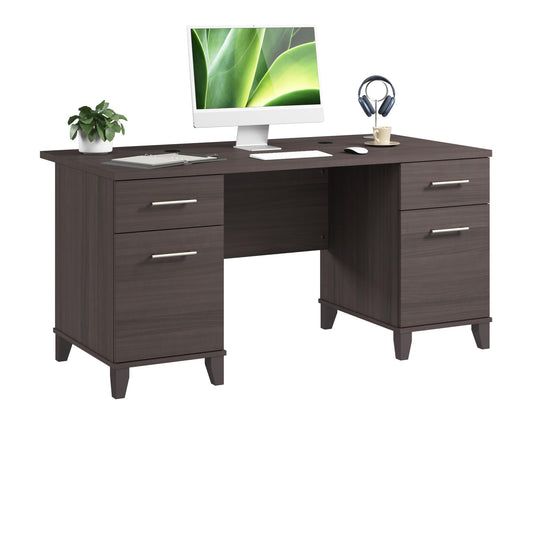 Bush Home 60-Inch Office Desk with Drawers, Computer Desk with File and Box Drawers, Home Office Workstation with Storage Cabinet, Writing Desk Furniture, Somerset Collection, Storm Gray