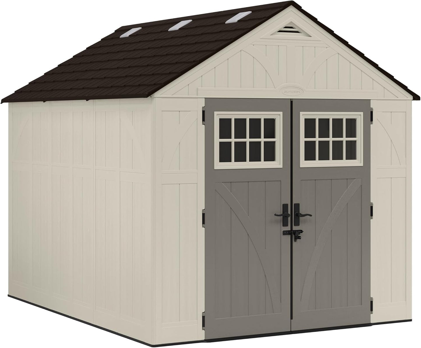 Suncast 8x10 Ft. Outdoor Storage Shed - Large Resin Outdoor Shed with Floor Included, Lockable Double Doors & Skylights. 547 Cu Ft Tremont Garden Resin Sheds for Lawn Tools, Riding Mowers, & Bikes