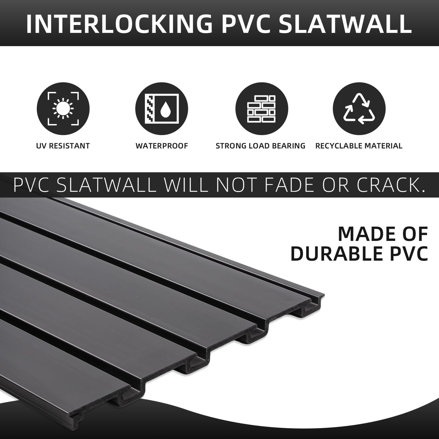 Garage Slat Wall Storage Systems Heavy Duty, Slatwall Panels Garage Wall Organizer 6x1FT Large Panel, Slat Wall Paneling Slat Board PVC Wall Panels Garage Storage Organization (BLACK, 6x1FT-6PANEL)