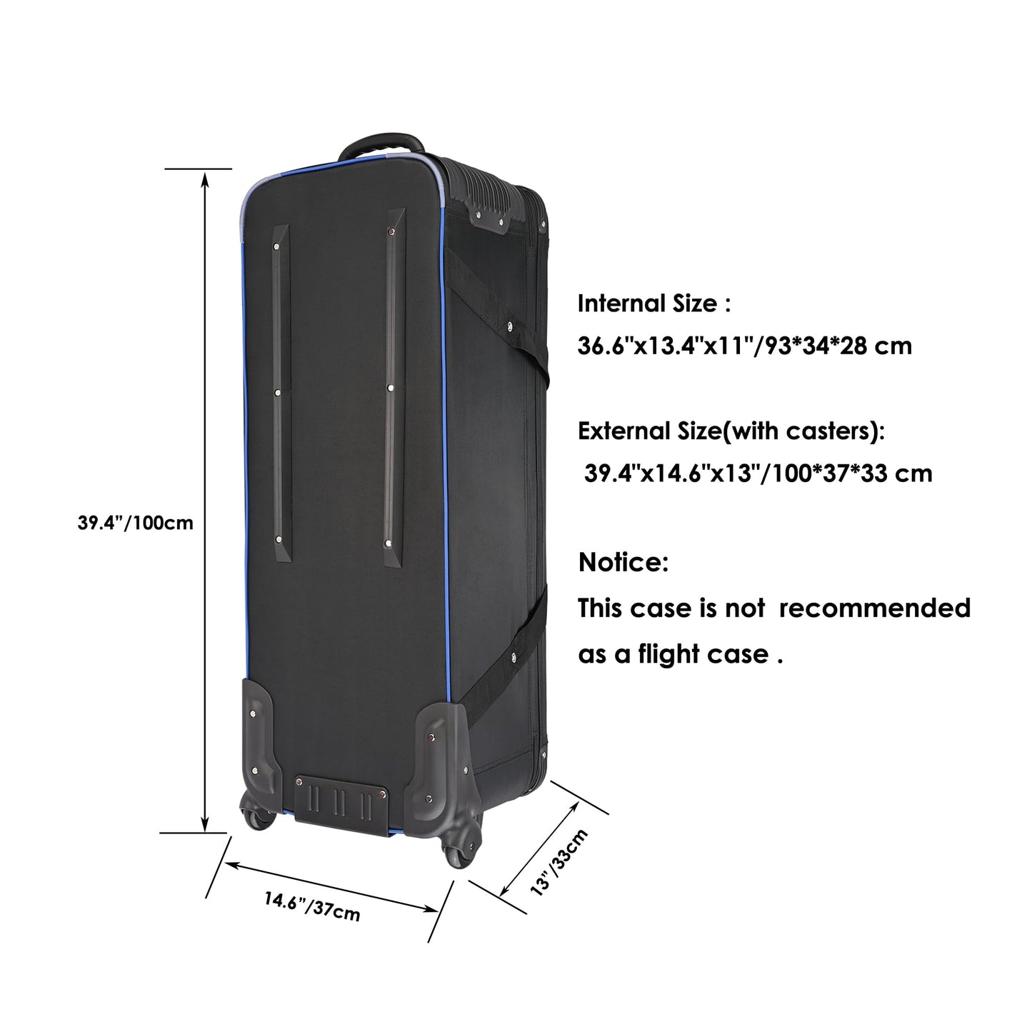 MagicLine Studio Equipment Trolley Case, Rolling Camera Bag, 39.4"x14.6"x13", 88 Lbs Load Capacity, Carrying Bag with Wheels for Tripods,Monopods,Light Stands,Flashes,Telescopes or Musical Instruments