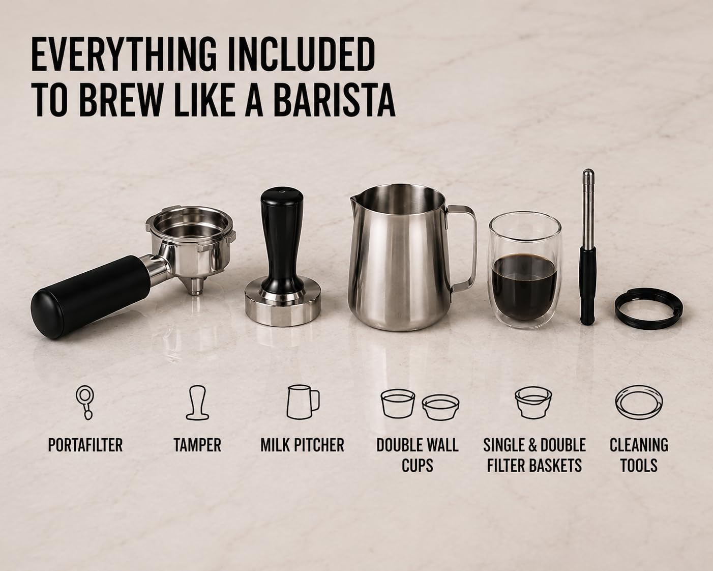 Zulay Kitchen Magia Manual Espresso Machine with Built-In Grinder & Steam Wand – 15 Bar Pressure Espresso Maker, 2L Removable Water Tank, Milk Frother, Complete Home Barista Set, Black & Silver
