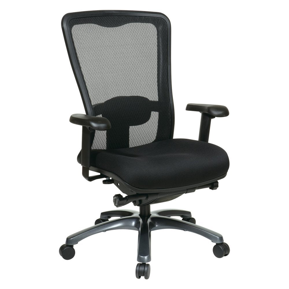 Office Star ProGrid High Back Professional Manager's Office Chair with Breathable Mesh and Adjustable Lumbar Support, Titanium Finish Base with Coal FreeFlex Fabric