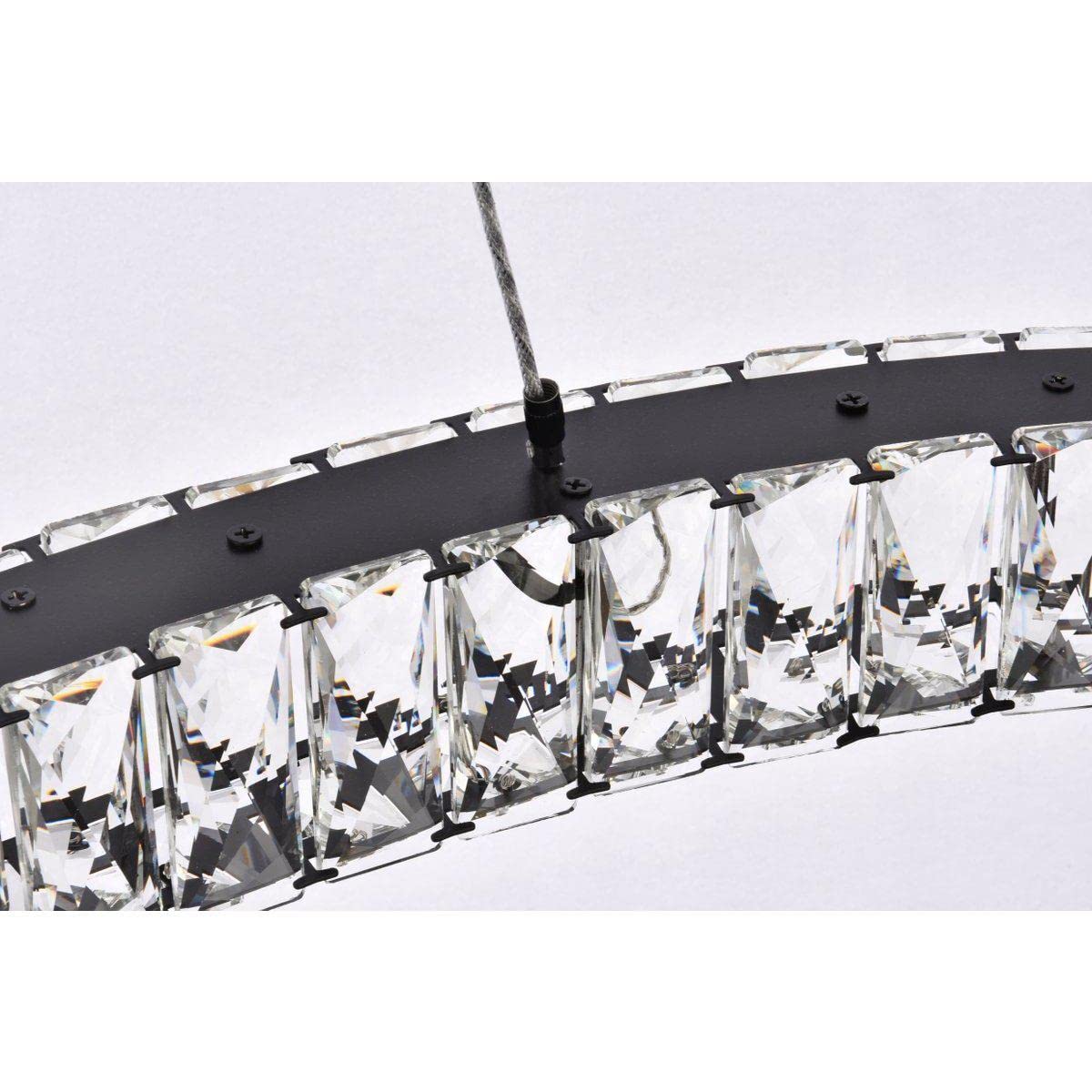 Elegant Lighting Monroe 36in LED Oval Pendant Light - Black, Metal and Crystal, Model 3503D36BK