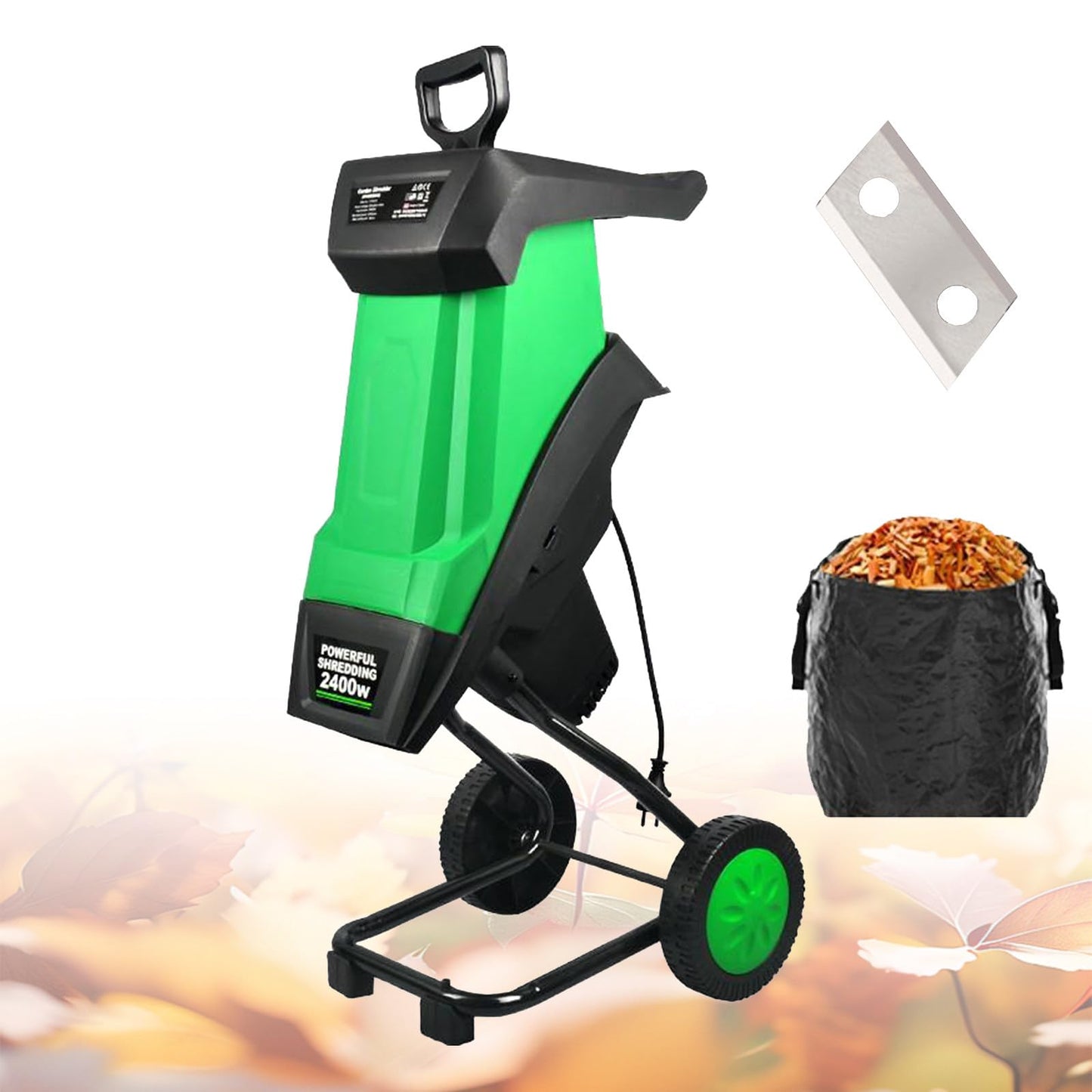 GwlThixion Wood Chipper, 1.5 Inch Cutting Diameter, 2400W Electric Wood Chipper Shredder with 50L Large Capacity Collection Bag, for Mulching, Composting and Yard Cleanup